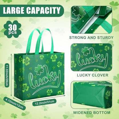 Abbylike St Patrick's Day Lucky Reusable Non Woven Goodie Bags Green - style: Lucky
