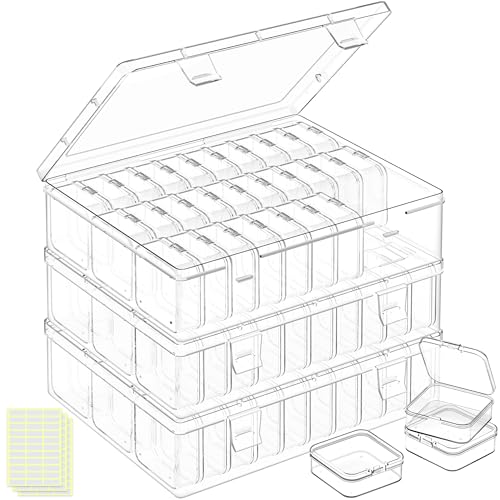 DILIBRA Bead Organizer Box, 93Pcs Small Bead Storage Containers Plastic Cases with Hinged Lid, Rectangle Clear Diamond Painting Storage Containers for Jewelry, DIY Crafts, Bracelet, Seeds, Nail - size: 3 Pack 90 Pcs