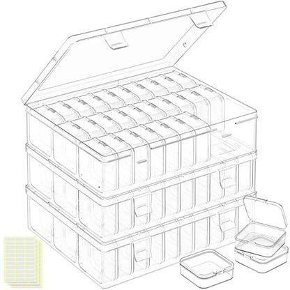 DILIBRA Bead Organizer Box, 93Pcs Small Bead Storage Containers Plastic Cases with Hinged Lid, Rectangle Clear Diamond Painting Storage Containers for Jewelry, DIY Crafts, Bracelet, Seeds, Nail - size: 3 Pack 90 Pcs