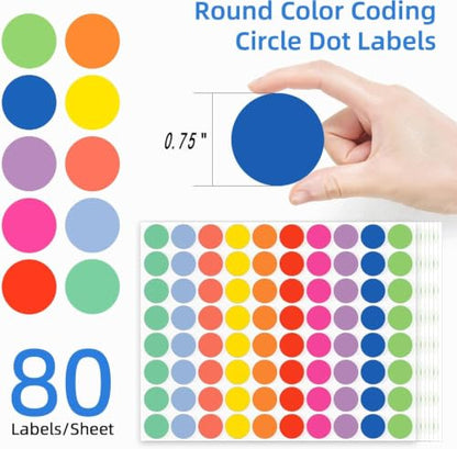 1600 PCS, 3/4" Color Round Dot Stickers, 10 Colors-20 Sheets - color: 10-colors