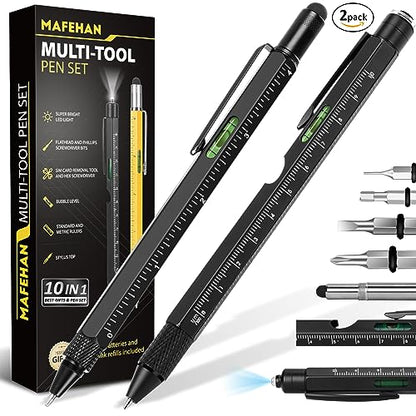 MAFEHAN 10-in-1 Multitool Pen Set, Gifts for Men Dad Husband Grandpa - color: Black&black