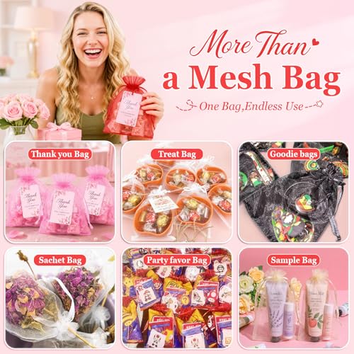 ANZNKU 100PCS Organza Bags 6x9, Red Small Mesh Gift Bags Drawstring Bulk - color: Red