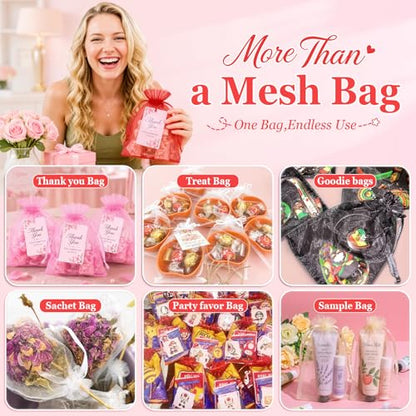 ANZNKU 100PCS Organza Bags 6x9, Red Small Mesh Gift Bags Drawstring Bulk - color: Red