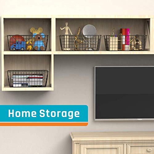 LeleCAT Wire Storage Baskets,Metal Wire Food Storage Organizer Bin Basket with Handles for Kitchen Cabinets, Pantry, Bathroom, Closets, Garage,Black 4 Pack - size: 4 Pack