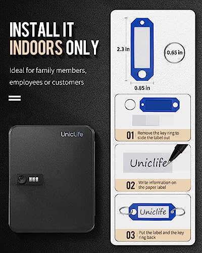 Uniclife 28-Key Steel Key Cabinet, Black Key Box with Combination Lock - color: Black, size: 28 Keys