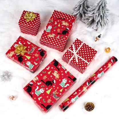 WERNNSAI Cat Christmas Wrapping Paper Jumbo Roll 33 ft Black Cat with Hat - color: Christmas Cat