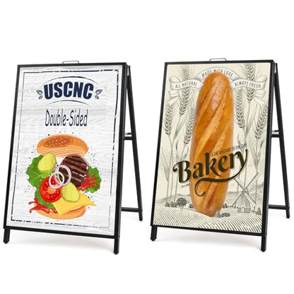 USCNC 2 Pack Heavy Duty A-Frame Sidewalk Sign 24 x 36 Inch, Portable Double-Sided Sandwich Board Slide-in Folding Metal Signboard (Frame only，No white board) - color: Black-2PACK Double-Sided