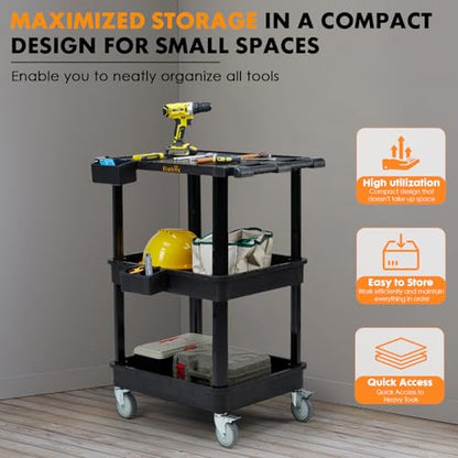ELAFROS 3-Tier Flat Top & Deep Tub Rolling Utility Cart, 27.5 x 18.25 in