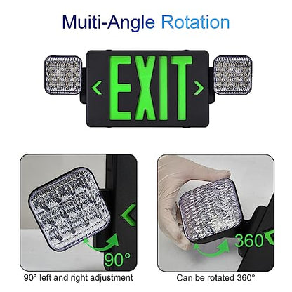 GZRUIYANG Black Housing Exit Sign with Emergency Lights Green, LED Emergency Exit Light with Battery Backup, UL 924 Certified, AC 120/277V, Commercial Emergency Lights Combo for Business - 1 Pack - color: Black Housing Green Letter, size: 1 Pack