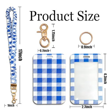 Scrunchie Lanyard/Stretchy Lanyards with ID Holder Checkered Pattern Retractable Lanyard with Badges Keychain Holder, Ideal for Women Teachers Nurse Back to School Birthday Gifts (Blue) - color: Blue