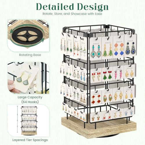 EsLuker.ly Rotating Earring Display Holder Stand for Vendors Selling, Oak - color: Oak+Black