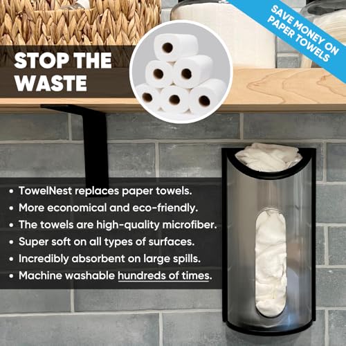 TowelNest Microfiber Cloth Dispenser | 15 Reusable Cloths (Beige) | Eco-Friendly Paper Towel Alternative | Absorbent & Washable | Wall/Cabinet Mount (3M Adhesive & Screws Included) - color: Beige, size: Dispenser + 15 Cloths