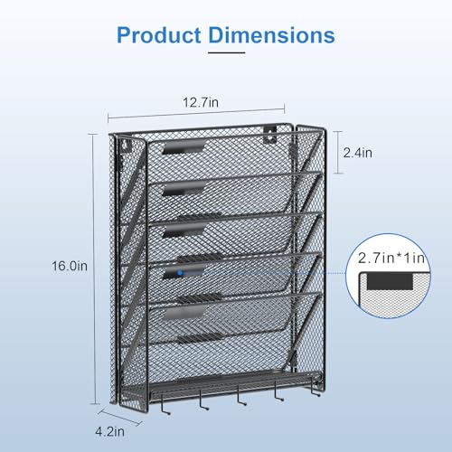 OUTWOLF Hanging Wall File Organizer with Hooks, 6 Tier Vertical Wall Mount File Holder, Paper Document Mail Organizer for Office - color: Hook