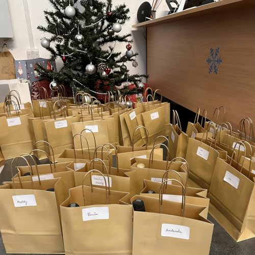 KEILEOHO 50 Pack Bulk 12x7x17 Inch Large Kraft Paper Grocery Bags with Handles, Reusable Brown Paper Shopping Bags Sacks for Gift Wrapping, Retail, Takeout
