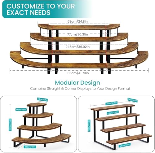 ELITEROO Tiered Display Stand, Wooden Display Risers, 4 Tier Display Shelf