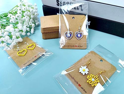 MAIBAOTA Earring Cards, 100 Pcs Earring Display Holder Cards for Selling with Packaging Bags, Jewelry Cards for Earring, Necklace(Brown) - color: 02 Brown/100 pcs