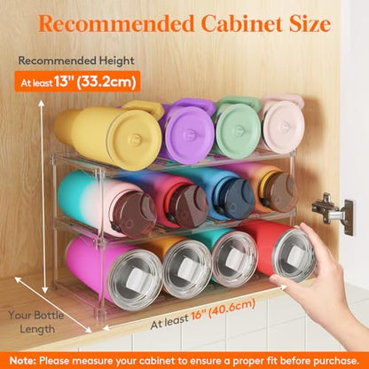 Lifewit Stackable Water Bottle Organizer, Clear Tumbler Holder for Cabinet - size: 3 Tier-12 Bottle