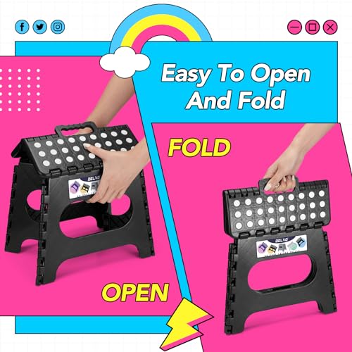 Delxo Folding Step Stool 11 Inch,300 Lbs Step Stool for Kids & Adults Black - color: Black, size: 11 Inch