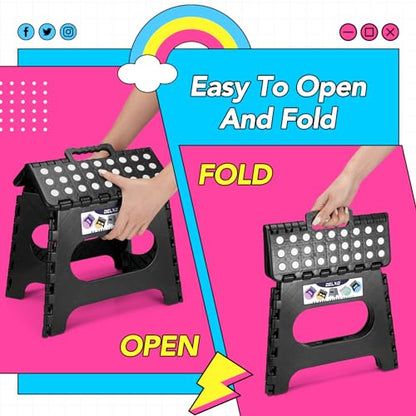 Delxo Folding Step Stool 11 Inch,300 Lbs Step Stool for Kids & Adults Black - color: Black, size: 11 Inch