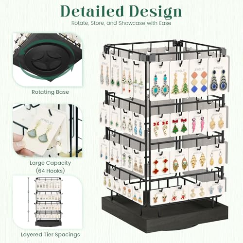 EsLuker.ly Rotating Earring Display Holder Stand for Vendors Selling, Black - color: Black+Black