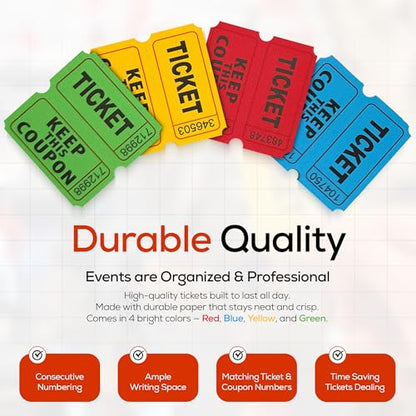 PM Company 2000 Pcs (1000 Pairs) Raffle Tickets Double, 50/50 - color: Multi-color