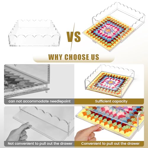 Scalloped Acrylic Tray, 9" x 9" Clear Acrylic Tray with Insert Drawer - size: 9" x 9" x 2.5"