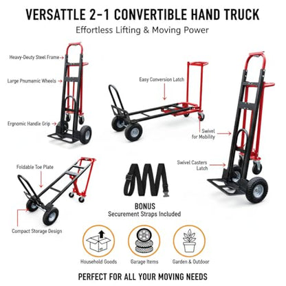 Red Convertible Hand Truck Dolly Cart with 4 Wheels Heavy Duty,1000 Lbs Capacity, 2 Straps for Moving Furniture/Appliance/Carton/Warehouse/Office/Easy to Follow Video to Install - color: Red