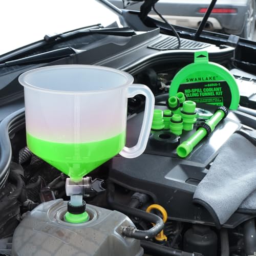 SWANLAKE 18-Piece No-Spill Coolant Funnel Kit, Radiator Funnel Burping Tool, Coolant Bleeder Kit with Adapters, Universal Fitment for Automotive Cooling System - color: Green, Black