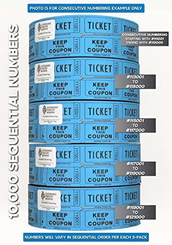 Raffle Tickets Roll, Blue, 10,000 Consecutively Numbered - color: C - Blue, size: 10,000