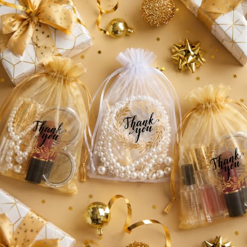 Shappy 100 Pcs 4x6 Inch Gold White Organza Bags, Thank You Gift Bags Bulk - color: White,Gold, size: 1 Count (Pack of 100)