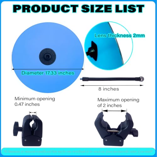 17.33" HD Frameless Acrylic Convex Mirror, Wide Angle Blind Spot Mirror - size: 17.33 inch wide-angle lens+clip