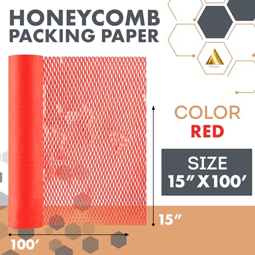 APQ Supply Honeycomb Packing Paper Red, 15 Inch x 100 Feet, Boutique Gift Packaging for Small Businesses, Retail Shops, and E-Commerce Orders - style: Red / Pack of 1