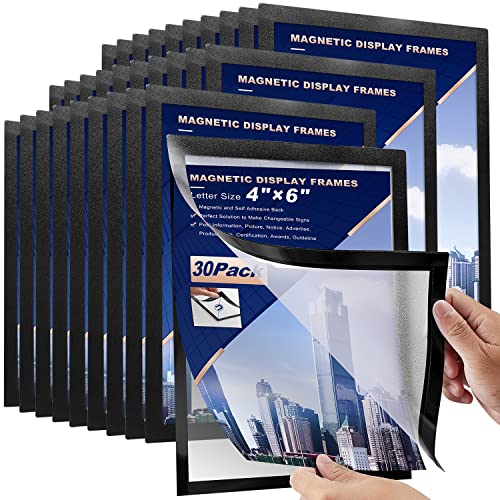 30 Pcs Magnetic Signs Holder, for 4" x 6" Letter, Sturdy PVC Magnet Document Holder, Magnet Picture Poster Frame, Can Self-Adhesive Wall/Door/Window or Magnetic for Refrigerator - size: 30 Pcs- 4"×6"