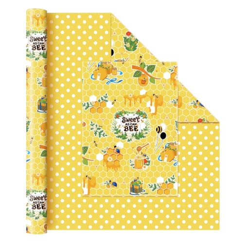 WERNNSAI Bee Wrapping Paper Jumbo Roll - 33 ft Honey Bee Gift Wrap - color: Bee