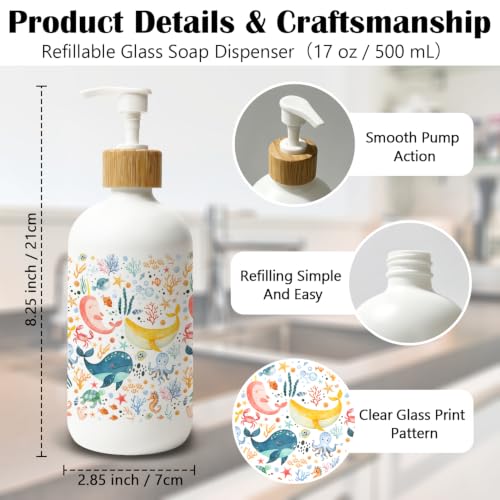 Beach Ocean Animal Glass Soap Dispenser with Pump - color: Ocean Animal