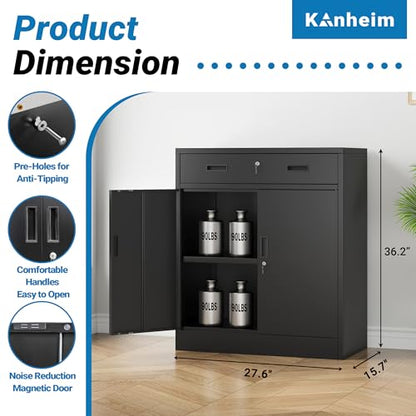 Metal Storage Cabinet, 36" Locking Cabinet with 1 Drawer & Shelves - color: Black, size: 36"H×28"W×16"D-1Drawer