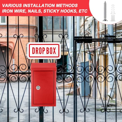 Yaocom Metal Key Drop Box with Lock, 2 Keys for Cash Donation Secure, Red - color: Red