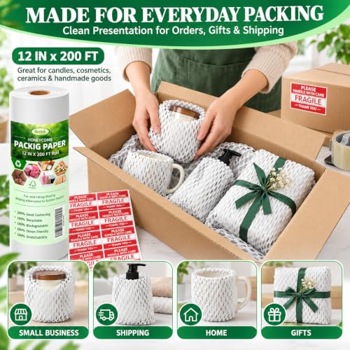 White Honeycomb Packing Paper, 12" x 200 ft, Shipping & Gift Wrap - color: White, size: 12 Inch x 200 Feet