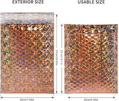 30Pcs 7x11Inch Holographic Bubble Mailers Self Seal Padded Envelopes Silver Gold - color: Gold