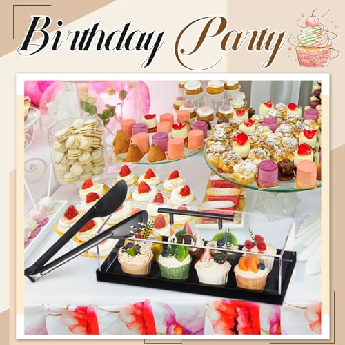 FoldTier 2 Pcs Acrylic Pastry Display Case, Bakery Dessert Tray, Black