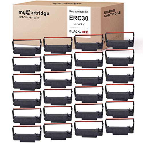 myCartridge 24 Pack ERC30 ERC-30 ERC 30 34 38 B/R Compatible with Ribbon Cartridge Used with Epson ERC30/ERC34/ERC38,TM-U220,Bixolon GRC-220BR,M188B,BTP-M300 Printer (Black and Red) - size: 24 Pack