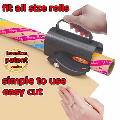 PERFYCUT Wrapping Paper Cutter with 3 Replaceable Blade Sets for Birthday Paper Gift Wrapping Paper Roll Cutter and Christmas Wrapping Paper Cutter Tool Tube Holder Slidding Slicing.