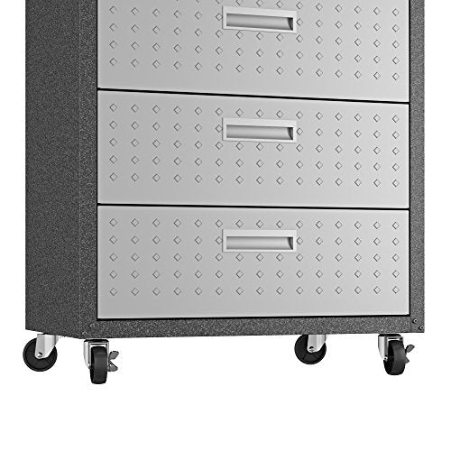 Manhattan Comfort Fortress Collection Convenient Durable Mobile Garage Chest Great for Tools and Supplies, Dark Charcoal Gray/Silver - color: Black/Grey, style: 3-Drawer