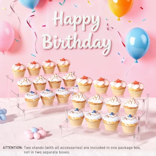 2 Packs Acrylic Display Stand Riser,3 Tier Perfume Organizer Cupcake Stand - color: Clear, size: 11.6x3.1 inch