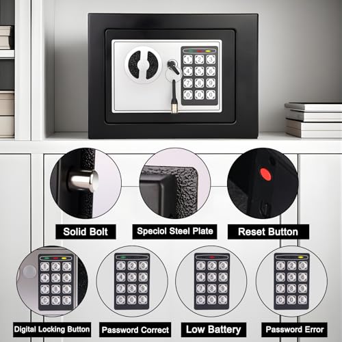 Small safe Box for home,mini safes,money safe for kids,0.23 CuFt,Black - color: Black