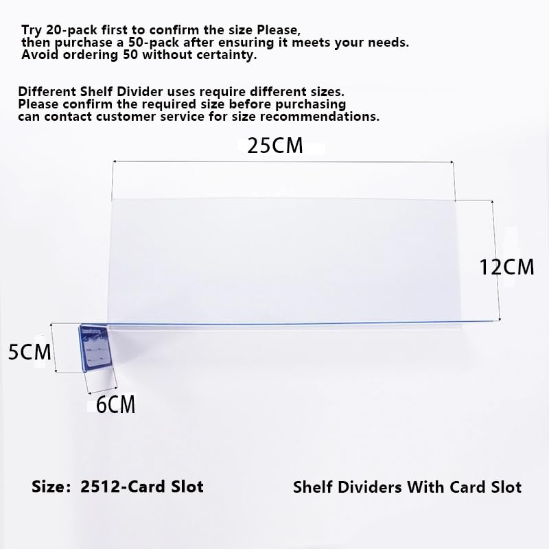 20 Pcs 25 * 12 CM 1MM Bookshelf Dividers;Bookshelf Shelf Insert;Clearance on Shelves and Cabinets;Clip on Shelf Dividers;Closet Shelf Divider;Cube Divide;DVD Shelf Dividers - size: 2512-Card Slot