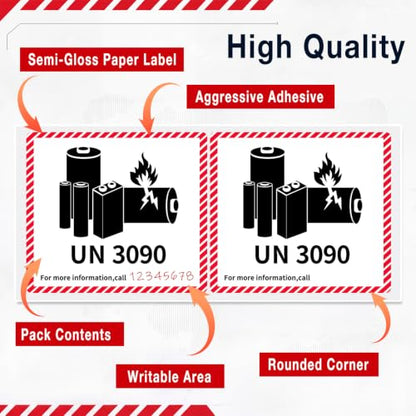 Dunzoom 100 Pcs UN3090 Lithium Ion Battery Caution Labels 4.7" x 4.3" - color: Un3090, size: 4.7" X 4.3"