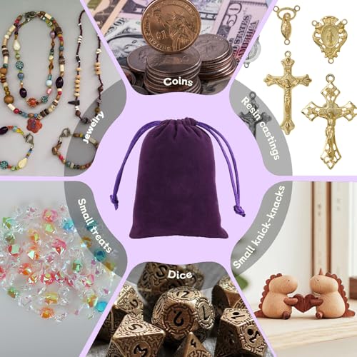 Tapleap 12Pcs Small Dice Bags, 3x4” Purple Velvet Drawstring Jewelry Pouch - color: Purple, size: 3x4in