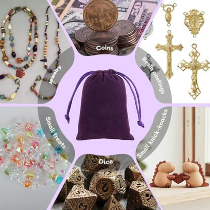 Tapleap 12Pcs Small Dice Bags, 3x4” Purple Velvet Drawstring Jewelry Pouch - color: Purple, size: 3x4in