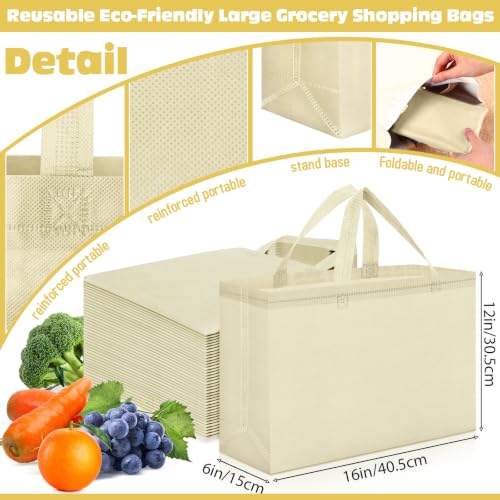 Windyun 100 Pcs Reusable Grocery Bags Large Shopping Tote Bulk, Beige - color: Beige